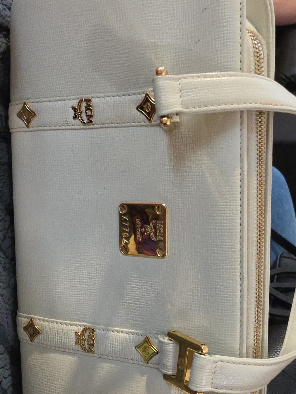 MCM White Leather Handbag with Gold Hardware Genuine